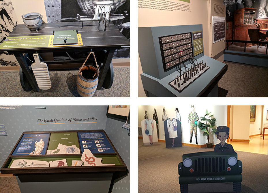Interactive Stations for Kids to enjoy, telephone switchboard, a puzzle station, or take a photo in a WWII jeep with a WAC driver.